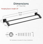FORIOUS Double Towel Bar 24 Inch, Bathroom Towel Rack Square Matte Black - Image 2