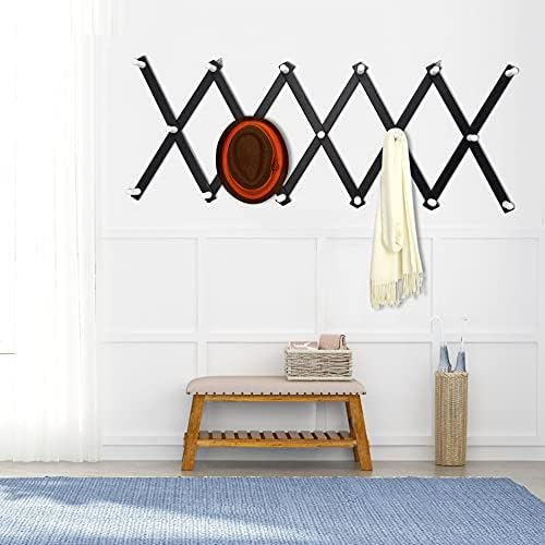 Dseap Accordian Wall Hanger: 16” High Wooden Wall Expandable Coat Rack, Hat Rack Holder, Accordion Hook for Baseball Caps, Coats, Mugs,17 Peg Hooks, Black & White - Image 2