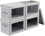 Homsorout Fabric Storage Bins with Lids, Large Storage Cubes with Window, Fabric Storage Baskets Bins for shelves, Closet Storage Boxes for Clothes, Towel, Office, 4 Packs, Blended by Homsorout