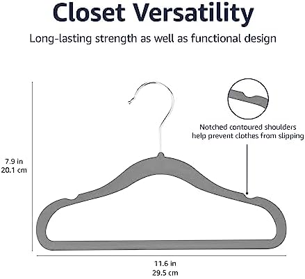 Amazon Basics Kids Velvet, Non-Slip Clothes Hangers for Infant and Toddler, 11.6 inches (for Baby Clothes), Gray (Pack of 4) - Image 4
