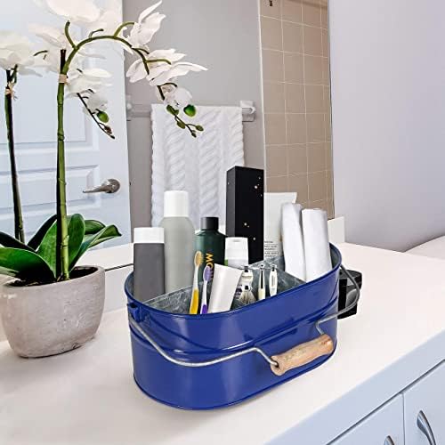 Alpha Living Home 4 -Section Galvanized Utensil Silverware Caddy - Farmhouse Organizer with 4 Compartments and Wooden Handle - Versatile Storage for Kitchen, Outdoor & Party Essentials (Blue) - Image 2