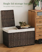SETVSON Storage Basket with Lid PE Rattan Storage Basket 105L, Brown - Image 4