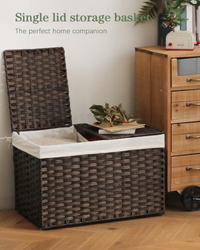 SETVSON Storage Basket with Lid PE Rattan Storage Basket 105L, Brown - Image 4