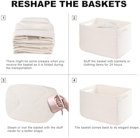 4 Pack Storage Baskets for Organizing, Woven Baskets for Shelves - Perfect for Toys, Books, Towels, and Clothes, Durable Gift Basket Bins Toy Storage, 15.7''Lx11.8''Wx7.8''H, White - Image 6