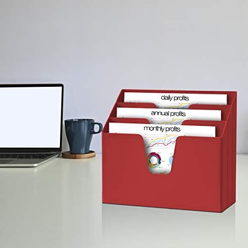 Acrimet Horizontal Triple File Folder Organizer Sorter, Letter Size, Red - Image 2