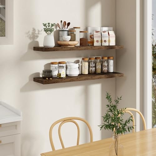 Fun Memories 48 Inch Floating Shelves, 9.3 Inch Deep Wall Shelves for Bathroom, Living Room, Bedroom, Kitchen, Deep Long Shelf Wall Mounted 1 Pack Shelf for Books, Decor, Rustic Brown - Image 6