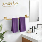 6 Pieces Brushed Gold Bathroom Hardware Accessories Set Hand Towel Ring 16&23.6 inch Round Towel Bar Toilet Paper Holder Towel Hooks 2 Pieces SUS 304 Stainless Steel,Heavy Duty,Wall Mounted - Image 5