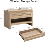 SICOTAS Rattan Shoe Bench Entryway Bench with Storage Drawer, Linen Cushion - Image 2