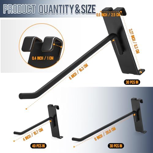 Gridwall Hooks 100 Pcs, 4/6/8 Inch Heavy Duty Display Hooks for Grid Wall Panels, Wire Gridwall Accessories for Retail Display Rack Hanging Storage (4"-40P, 6"-30P, 8"-30P, Black) - Image 2
