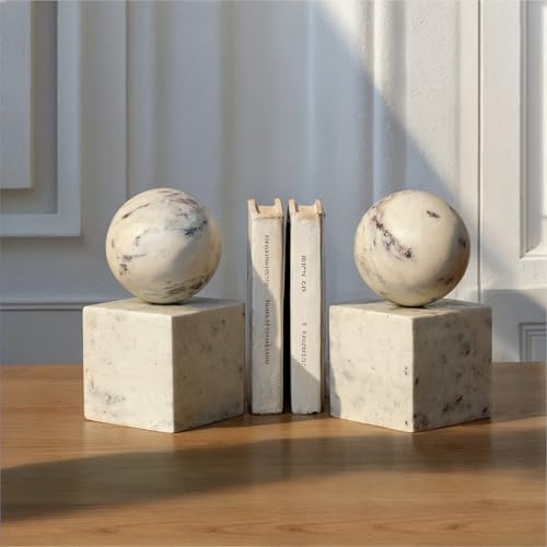 Creative Co-Op 2-Piece Marble Geometric Bookends, White - Image 7