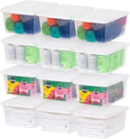IRIS USA 12-Pack 17 Qt Storage Bins with Lids, Stackable Box, Clear/White by IRISUSA