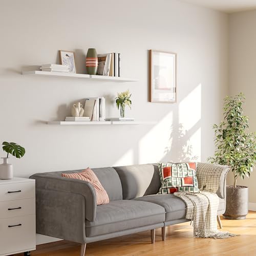 YUFLINX 23’’White Floating Shelves for Wall,Rustic Wood Shelf for Room Decor/Storage/Display,Small Bookshelf,Wall Mounted Hanging Shelves for Bedroom, Bathroom, Living Room, Kitchen,Set of 4 - Image 6