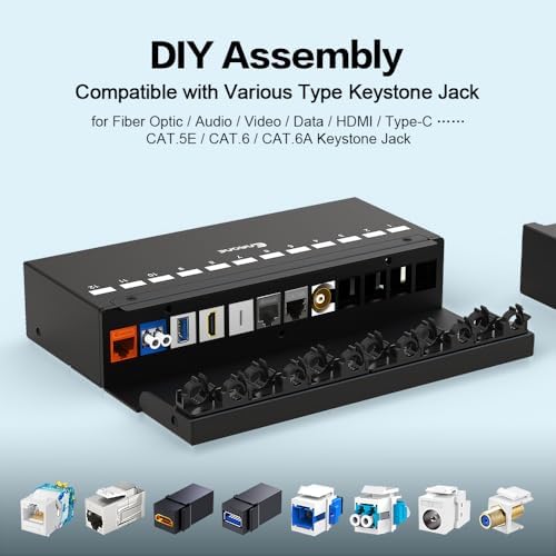 12 Port Patch Panel Blank Keystone Patch Panel Shielded Compatible with LC/SC/ST/FC/USB/HDMI Keystone Jack for Home/Office Ethernet Termination Box - Image 5