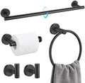 TQKAG Matte Black Bathroom Hardware Set 5 Pieces, SUS304 Stainless Steel Towel Bar Set Round Bathroom Towel Rack Set Wall Mounted by TQKAG