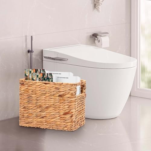 Magazines Holder Basket - Wicker Magazine Basket, Handwoven Magazine Holders for Bathroom,Home Magazine Storage Basket, Water Hyacinth Magazine Rack Organizer for Books, Newspapers, Narrow Rectangle - Image 5