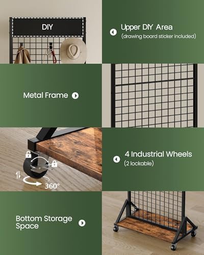CHOEZON Grid Wall Panel, 2’ x 5.7’ Ft Floor Standing Gridwall Display Rack, Retail Display Stand, with 4 S-Shaped Hooks and 4 Garment Hooks for Entryway Kitchen Outdoor, Rustic Brown and Black TCJ27BF - Image 6