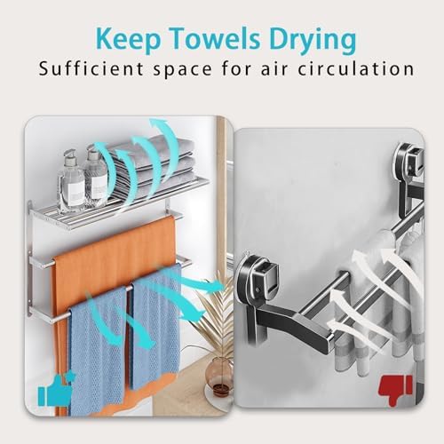 24 inch Towel Racks for Bathroom, VOTZAAQ Towel Shelf with Double Towel Bar, Stainless Steel Towel Storage for Lavatory Wall Mounted, 3-Tier Towel Hanger Towel Holder, Brushed Nickel - Image 3