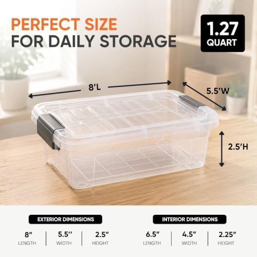 Superio 1.27 Quart Clear Plastic Storage Containers with Lids, Stackable Organizer Bins, BPA-Free Storage Boxes for Home, Office, Dorm & Classroom, 6 Pack - Image 3