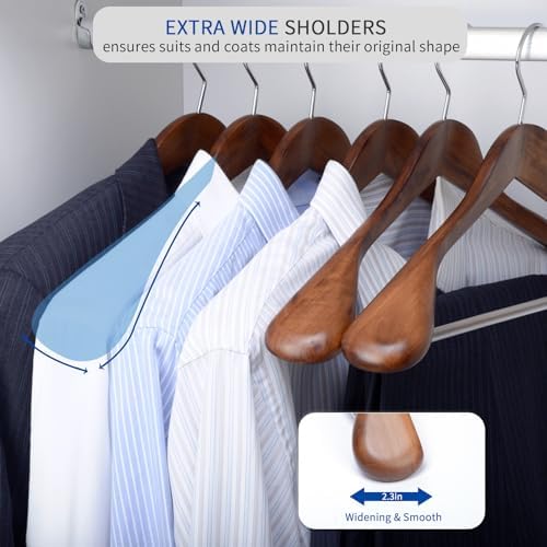 Nature Smile Luxury Wooden Suit Hangers 12 Pack Wood Coat Hangers Jacket Outerwear Shirt Hangers,with Extra-Wide Shoulder, 360 Degree Swivel Hooks & Anti-Slip Bar with Screw(Retro Color) - Image 6