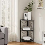 Snughome Corner Shelf with Metal Frame, 3 Tier Corner Storage Organizer, Freestanding Corner Bookshelf Stand Display Rack for Kitchen, Living Room, Black - Image 2