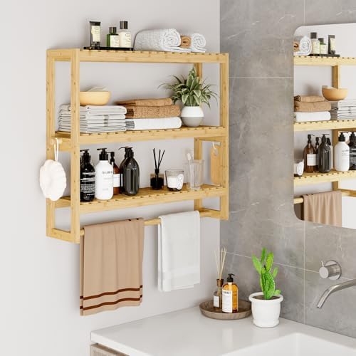 RRX Bathroom Shelf Storage Organizer, Shelf 3-Tier Adjustable Layer, Beige - Image 2