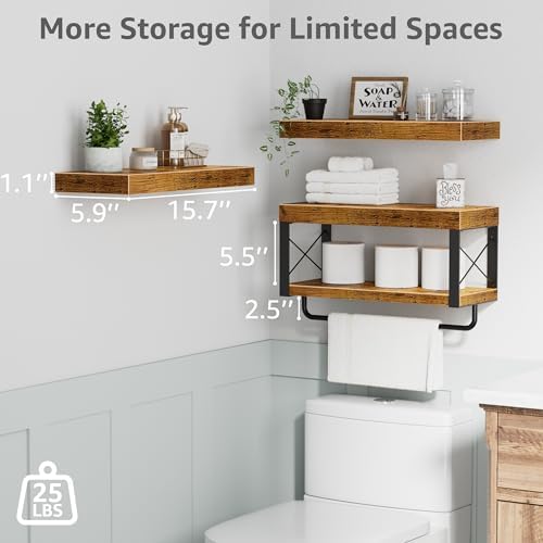 QEEIG Bathroom Shelves Over Toilet (Brown, Set of 3, 15.7") - Image 3