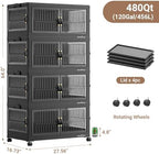 BROVIEW 120Gal Stackable Storage Bins with Lids Foldable Boxes,Black,4Pack - Image 2