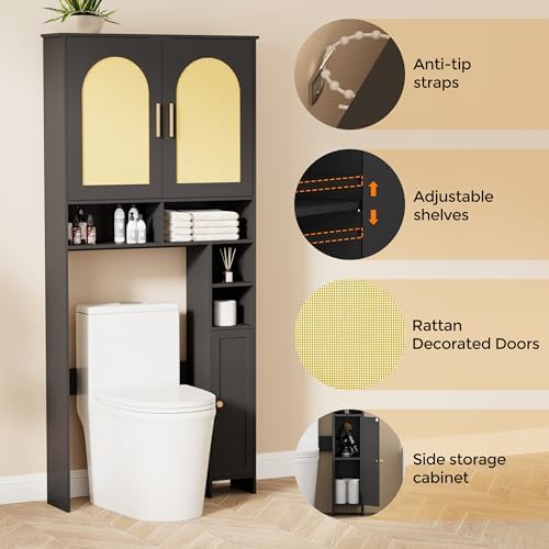 Homhedy Wooden Over The Toilet Storage Cabinet, Natural and Black - Image 3