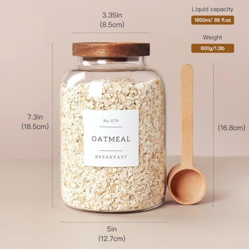 CZSZYGHBAO 2 PCS Large Glass Jar with Airtight Lid, Glass Food Storage Jars for Tea,Spice,Cereal, Egg,Flour,Coffee and More(70 FL OZ/2000 ml) - Image 2