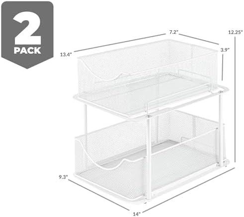 Sorbus Pull-Out Under Sink Organizer, Mesh Construction (White, 2 Pack) - Image 3