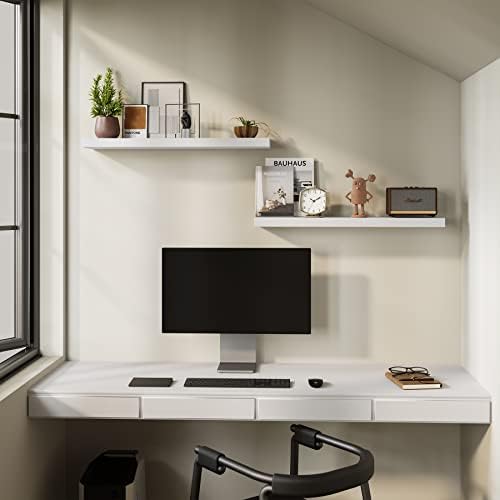 BAMEOS Floating Shelves, 35 in W x 7in Wide Display Shelf with Invisible Brackets, Set of 2 | Gallery Wall & Accent Décor Shelf for Bedroom, Living Room & Entryway White - Image 2