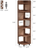 Tribesigns 6-Tier Corner Bookshelf, Tall Narrow Corner Shelf Bookcase with Hollow Design, Farmhouse Skinny Display Shelf for Living Room, Bedroom, Small Space, Brown - Image 2