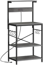 SUPERJARE Kitchen Bakers Rack with Power Outlet, Coffee Bar Table 4 Tiers, Kitchen Microwave Stand with 6 S-Shaped Hooks, Storage Shelf Rack for Spices, Pots and Pans - Charcoal Gray by SUPERJARE