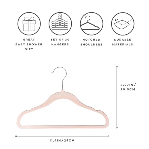 3 Sprouts Velvet Baby Hangers - Non-Slip Hangers for Infant and Toddler Clothes - Slim Space-Saving Design with Nordic Colors for Nursery - 30 Pack - Pink - Image 2