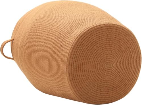 26"x20" Extra Large Tall Woven Laundry Basket with Lid, Cotton Rope Blanket Storage Basket, Freestanding Decorative Bin for Bedroom Living Room, Rust Brown - Image 2