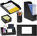 6 Piece Office Supplies/Desk Organizer Set with Desktop Leather Writing Pad,File Paper Tray,Magazine folder Holder, Pen Cup,Sticky Note Holder,Letter Mail Sorter,Workspace Decor for Women Men Black by RHCSZ