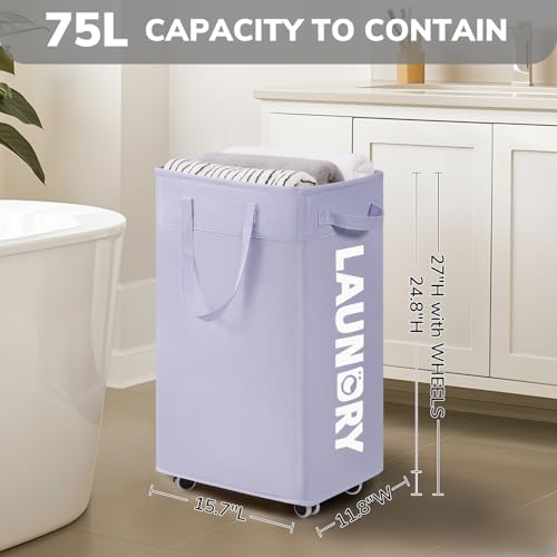 Goodpcik 2-Pack Rolling Laundry Hamper with Wheels, Hamper for Dorm, 75L - Image 2