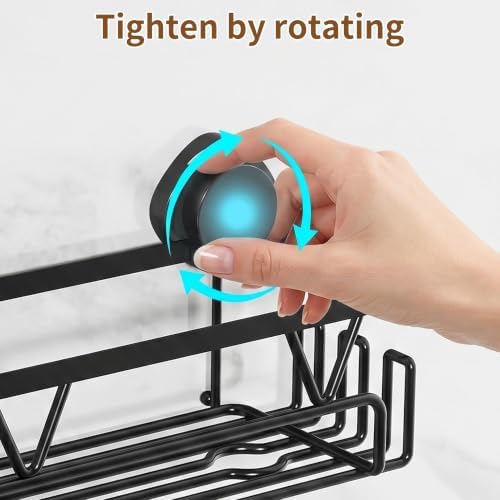KEGII Shower Caddy Suction Cup, 4 Pack Suction Shower Shelf with Towel Rack No Drilling, Removable Shower Organizer with Hooks & Soap Holder, Space-Saving Bathroom Storage (Black) - Image 4