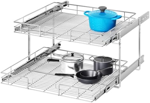 2 Tier Individual Pull Out Cabinet Organizer 25½" W x 21½" D, Heavy Duty Cabinet Pull Out Shelves, Slide Out Drawers Organization for Kitchen Cabinets Bathroom by Unknown