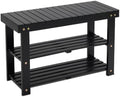 BEEFURNI Acacia Wooden Shoe Rack Bench for Entryway, 3-Tier, Black by BEEFURNI