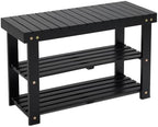 BEEFURNI Acacia Wooden Shoe Rack Bench for Entryway, 3-Tier, Black by BEEFURNI