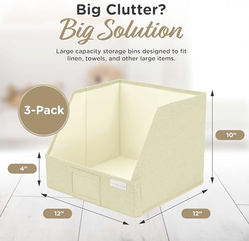 VIVIDECOR Open Front Trapezoid Closet Bins, Closet Storage Organizer for Shelves-Light Beige - Image 4