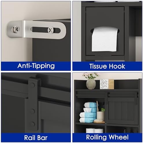 kepptory 30" W Over the Toilet Cabinet with Sliding Barn Door，Black - Image 6