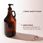 Half Gallon Glass Pump Dispenser Bottle, Large Jug with Pump for Laundry Soap Dispenser, Liquid Detergent, Fabric Softener, Syrup Pump - 64 oz Capacity - Amber Bottle- Pack of 2, by Kitchentoolz - Image 5