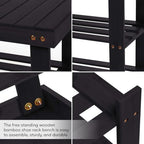 Purawood Bamboo 3 Tier Shoe Rack Bench, Premium Shoe Organizer - Image 6