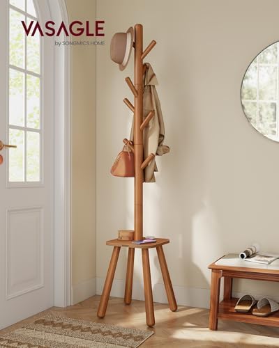 VASAGLE Coat Rack Freestanding, 8 Hooks, Storage Shelf, 69.2 Inch Tall - Image 2