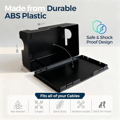 Cable Management Box ABS 12.6x7.9x4.5in, Black, Mounting Kit Included - Image 3