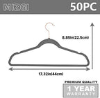 MIZGI Gray Velvet Hangers 50 Pack Non Slip Heavy Duty Rose Gold Hooks - Image 5
