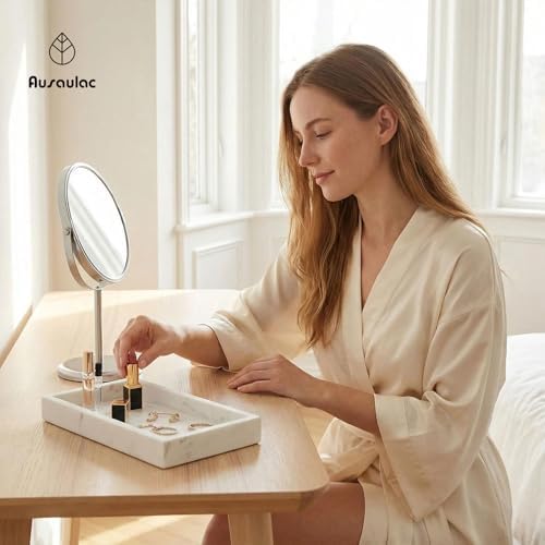 Natural Marble Tray Heavyweight Stone Vanity Tray for Bathroom Countertop, Coffee Table & Dresser - Handcrafted Rectangular Organizer (White, 9.84" x 4.72" x 1.18") - Image 2