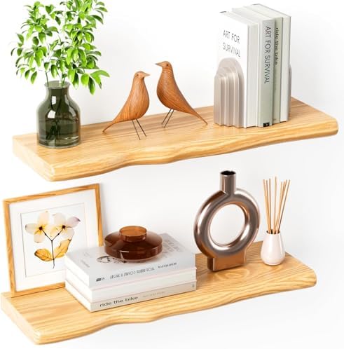 Organic Wavy Edge Floating Shelves,Hidden Brackets,2 Pack 24 in by Unknown